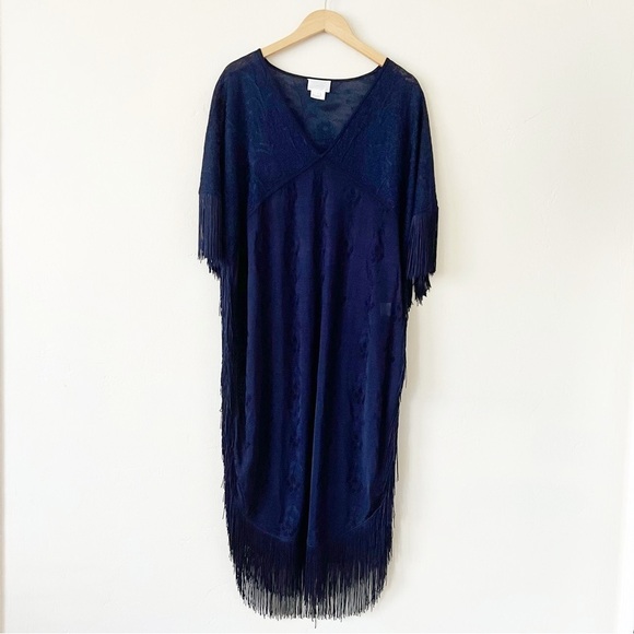 Camilla Navy Fringed Kaftan - Picture 5 of 11